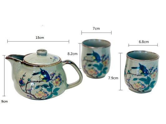 2023001/2023002 Kutani-Ware Flower And Bird One Teapot 330ml Two Teacups 200ml+150ml