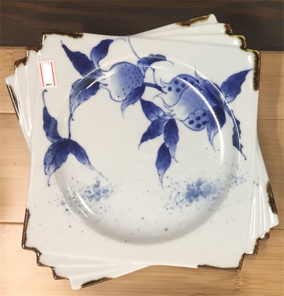 2023344/2023345 Ran Fu Fruit Leaf/Ran Fu Flowing Large Flat Plate 23*23*2.5cm With Gift Box