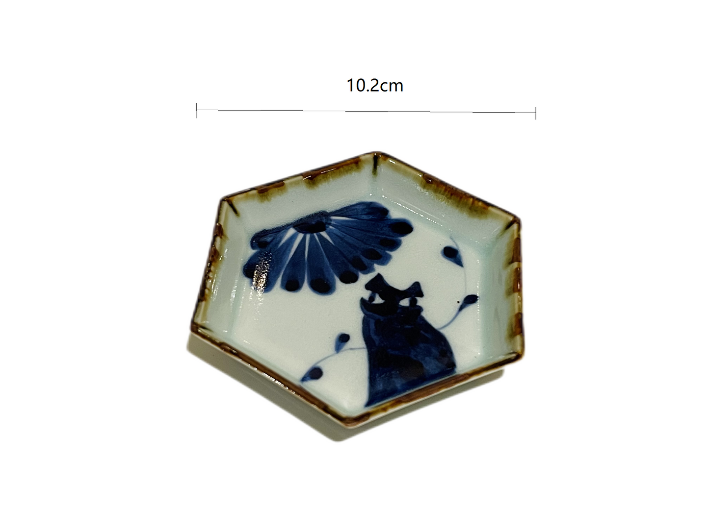 2023327 Blue Cat Handmade Hexagonal Small Plate 10.2*1.9cm