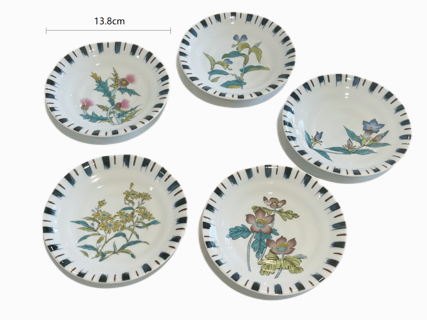 2023370set Kutani-Ware No.4.5 Grass And Flower 13.8cm Dish 5Pcs/Unit With Gift Box