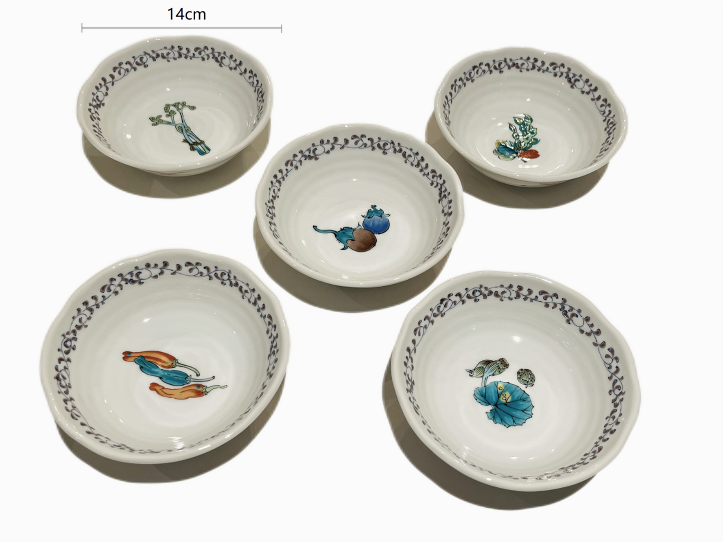 2023371set Kutani-Ware No.4.5 Edible Wild Herbs 14*4cm Dish 5Pcs/Unit With Gift Box