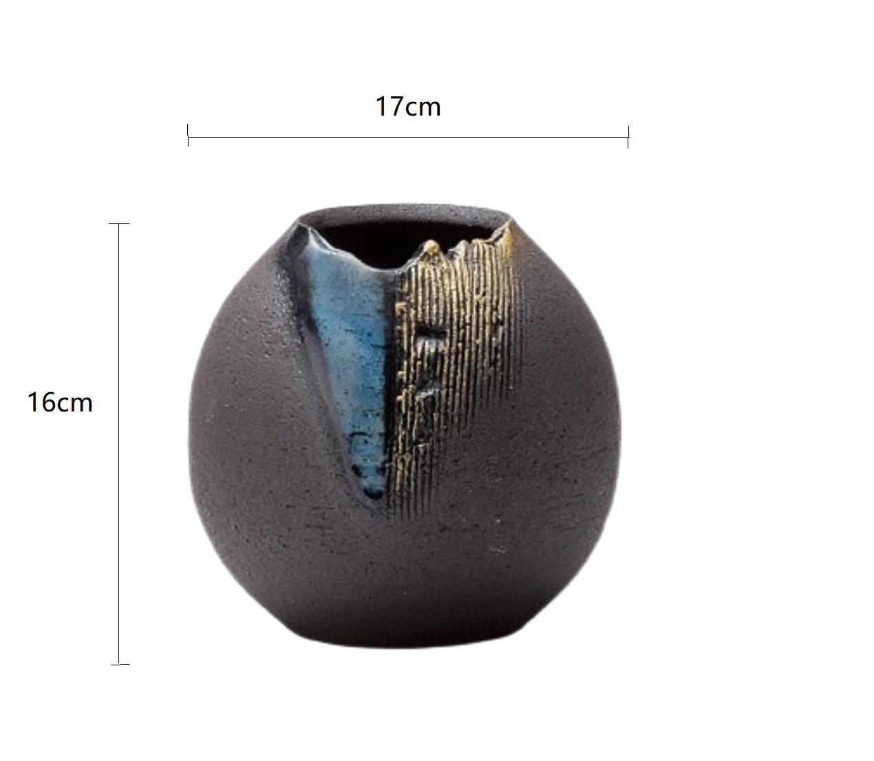 SP3023117Cyan And Gold Sphere Handmade Vase 17*16cm