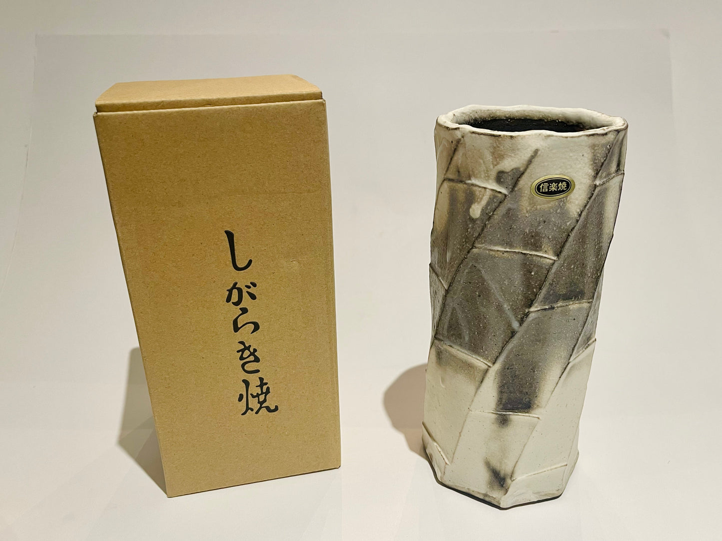 SP3023133 Shigaraki Yaki Black And White Block Pattern Handmade Cylindrical Vase 8*18.5cm With Gift Box