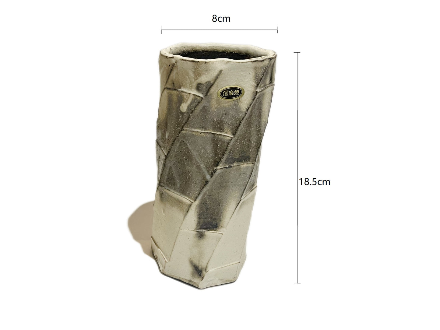 SP3023133 Shigaraki Yaki Black And White Block Pattern Handmade Cylindrical Vase 8*18.5cm With Gift Box