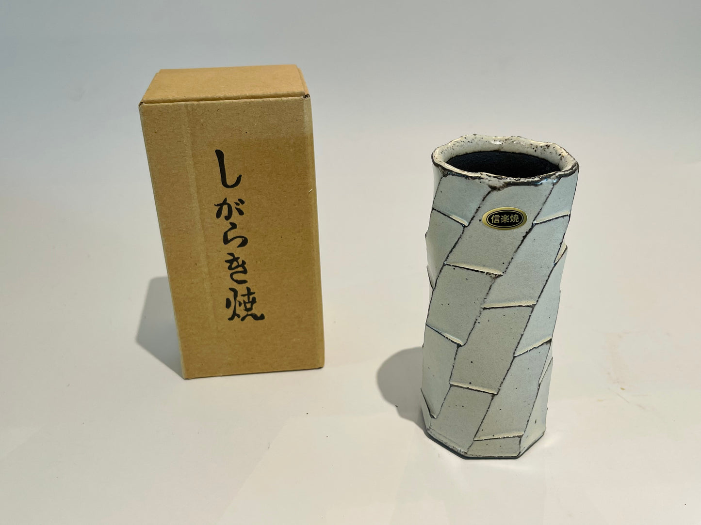SP3023134 Shigaraki Yaki White Block Pattern Handmade Cylindrical Vase 6.5*15cm With Gift Box