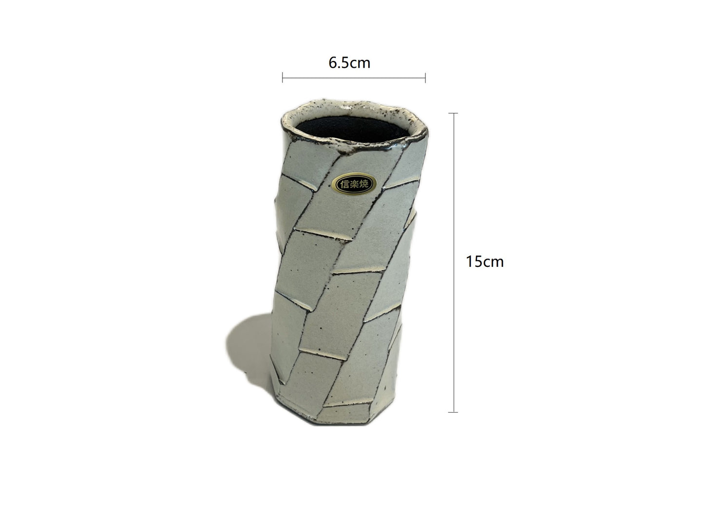 SP3023134 Shigaraki Yaki White Block Pattern Handmade Cylindrical Vase 6.5*15cm With Gift Box