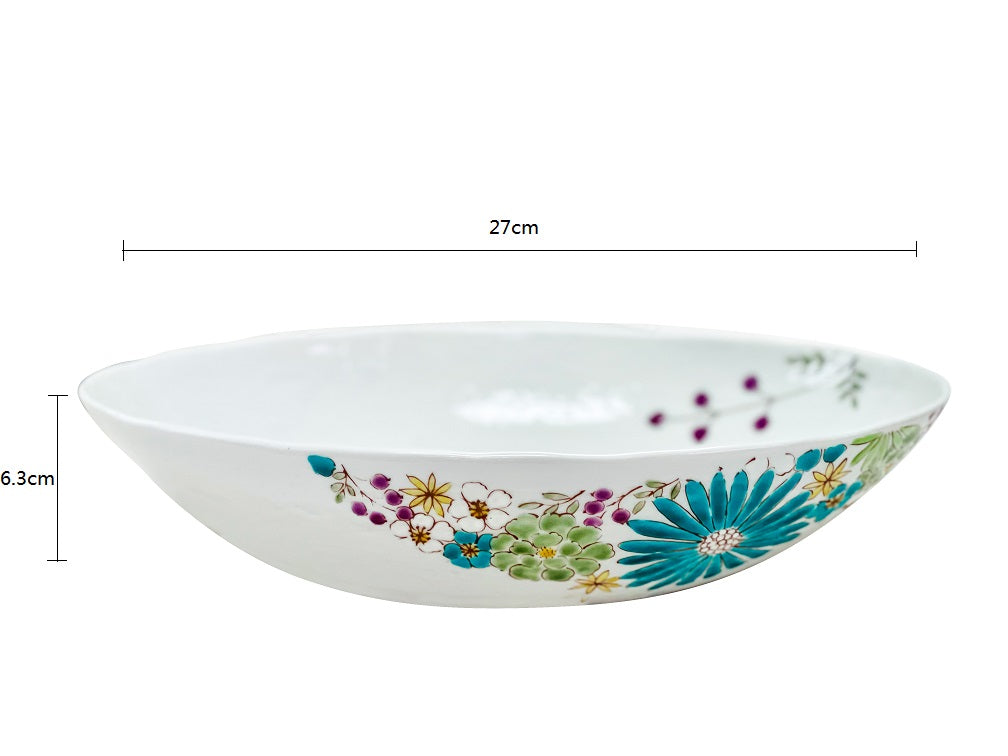 2023021 Kutani-Ware No.9 Blue Flower Salad Bowl 17*27*6.3cm