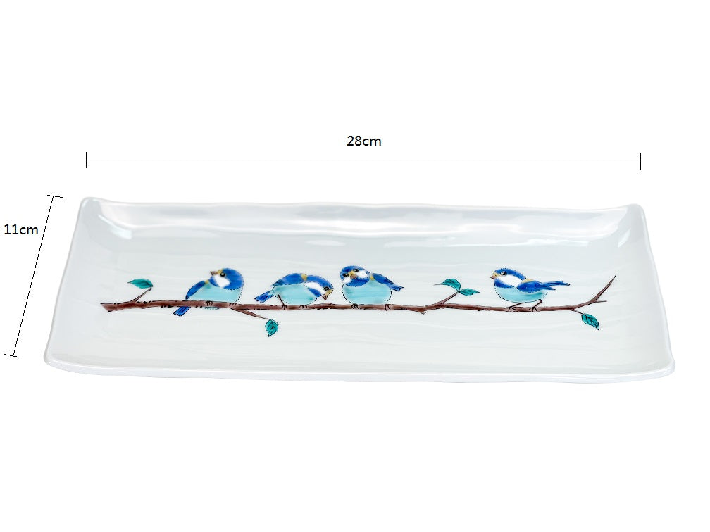 2023024 Kutani-Ware No.8 28*11cm Chickadees Rectangular Plate