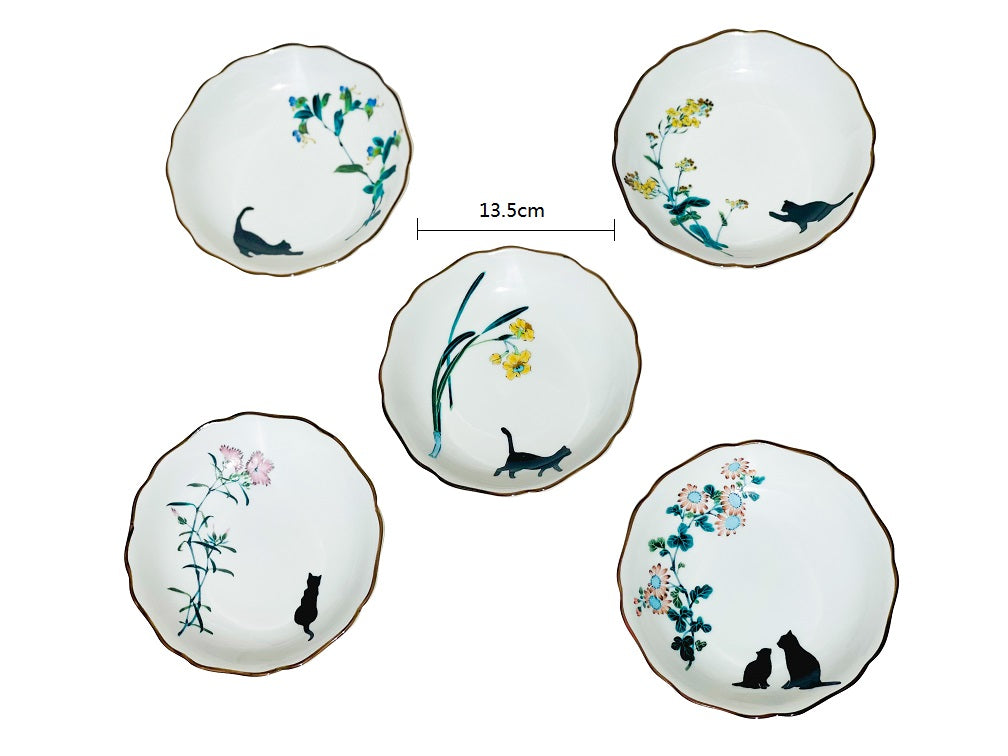 2023020set Kutani-Ware No.4.5 Cat Dish 5Pcs/Unit