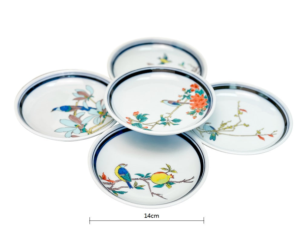 2023018set Kutani-Ware No.4.5 Flower And Bird Dish 5Pcs/Unit