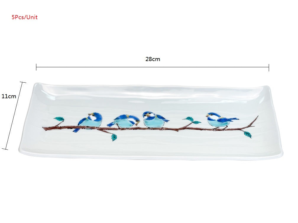 2023024 Kutani-Ware No.8 28*11cm Chickadees Rectangular Plate