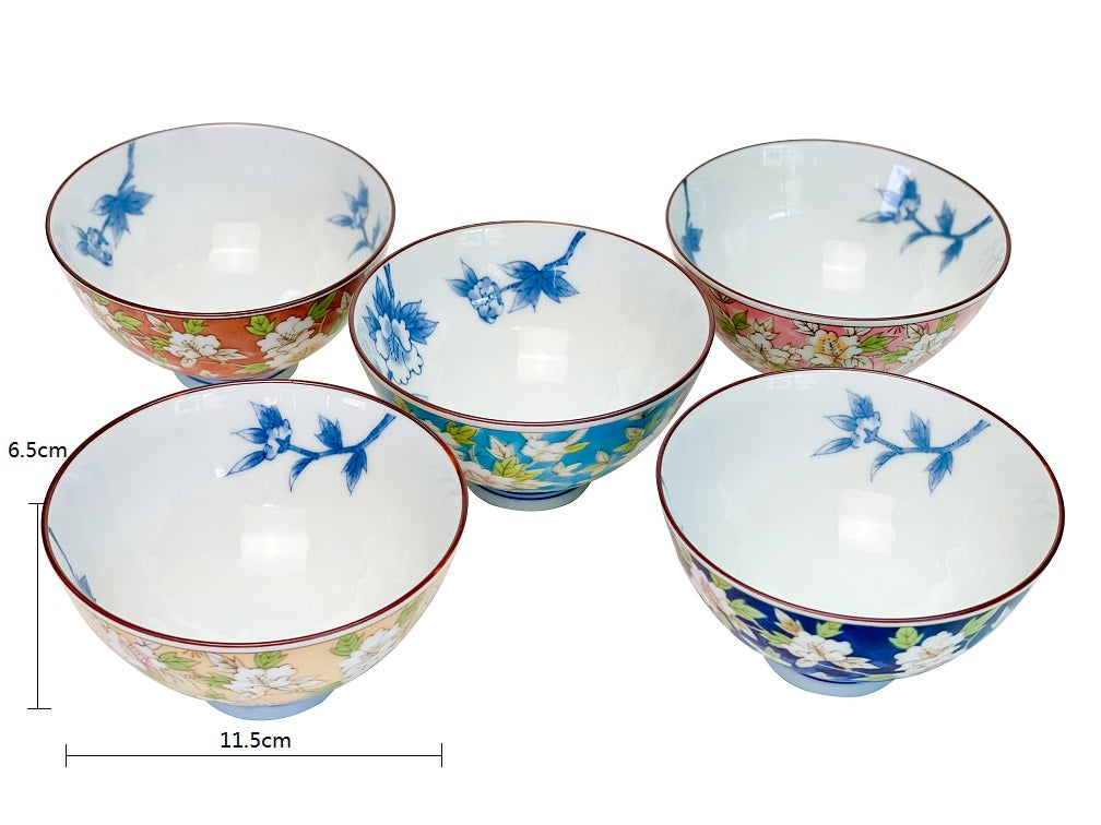 2023056/2023057/2023058/2023059/2023060 Camellia 11.5 * 6.5cm Small Bowl 5Pcs/Unit Blue/Pink/Cyan/Red/Yellow
