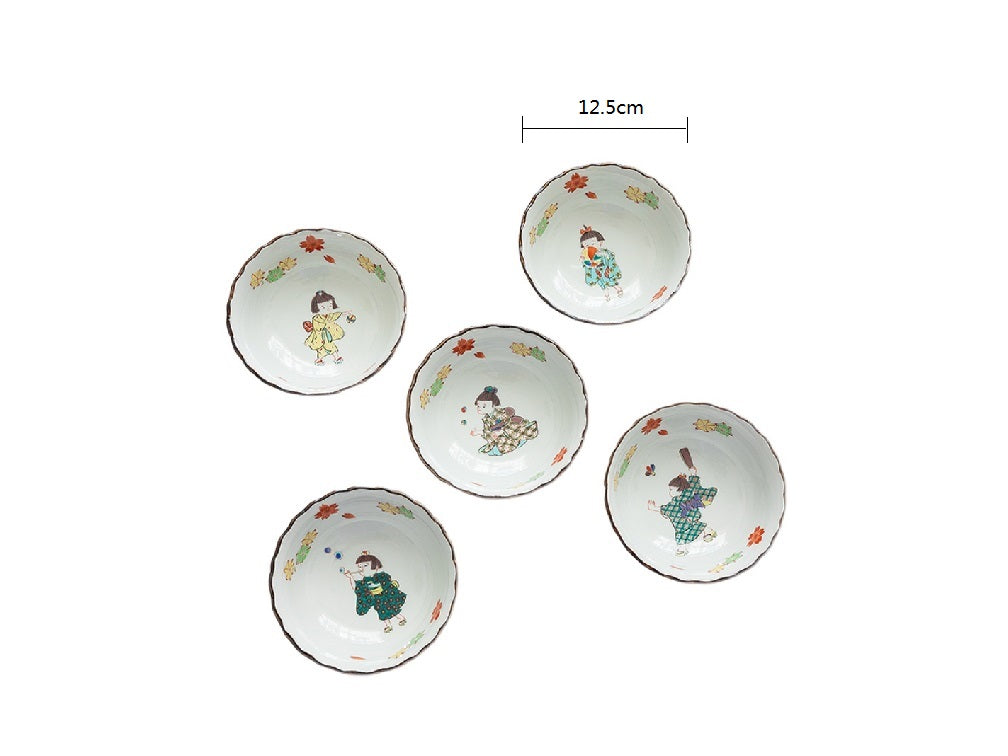 2023211 Kutani-Ware No.4 Girl 12.5*5cm Small Bowl 5Pcs/Unit