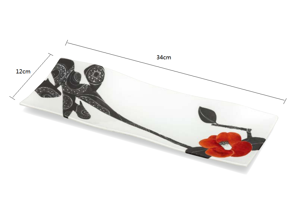 2023215 Kutani-Ware No.11 Red Flowers 12*34*3cm Rectangular Plate