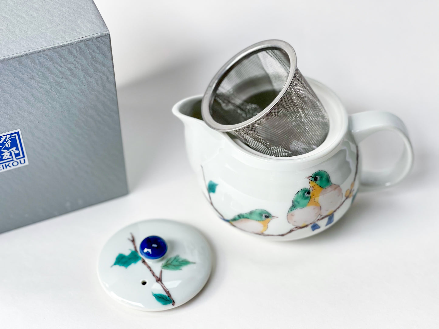 2023004/2023005 Kutani-Ware Green Bird One Teapot 350ml Two Teacups 220ml