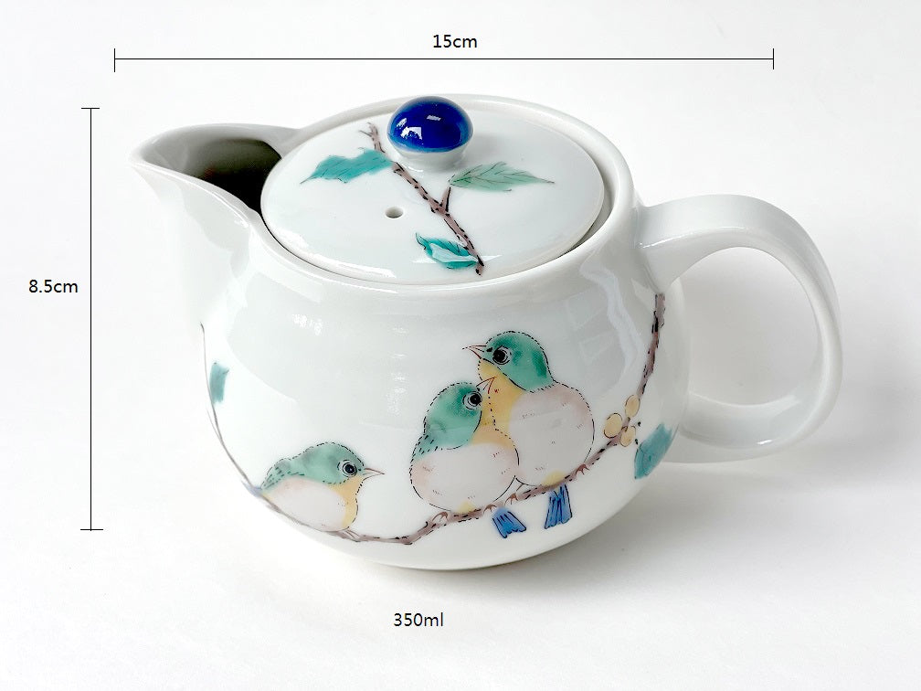 2023004/2023005 Kutani-Ware Green Bird One Teapot 350ml Two Teacups 220ml