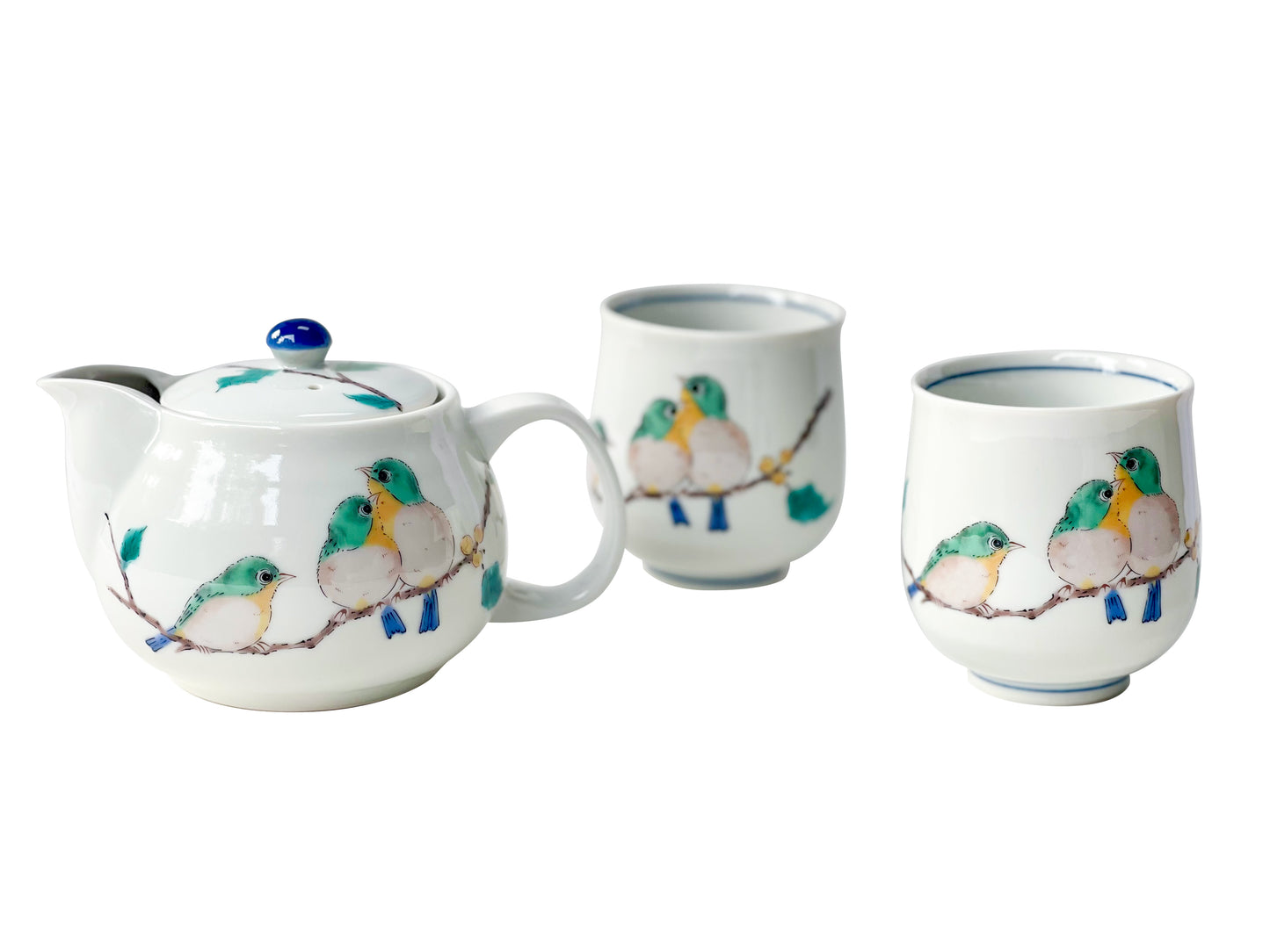2023004/2023005 Kutani-Ware Green Bird One Teapot 350ml Two Teacups 220ml