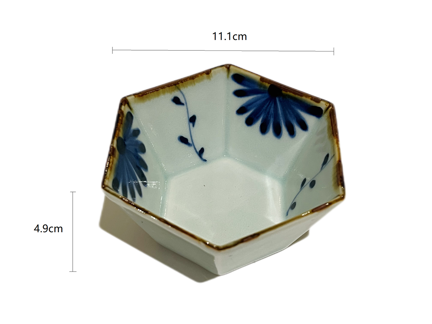 2023328 Blue Cat Handmade Hexagonal Small Bowl 11.1*4.9cm