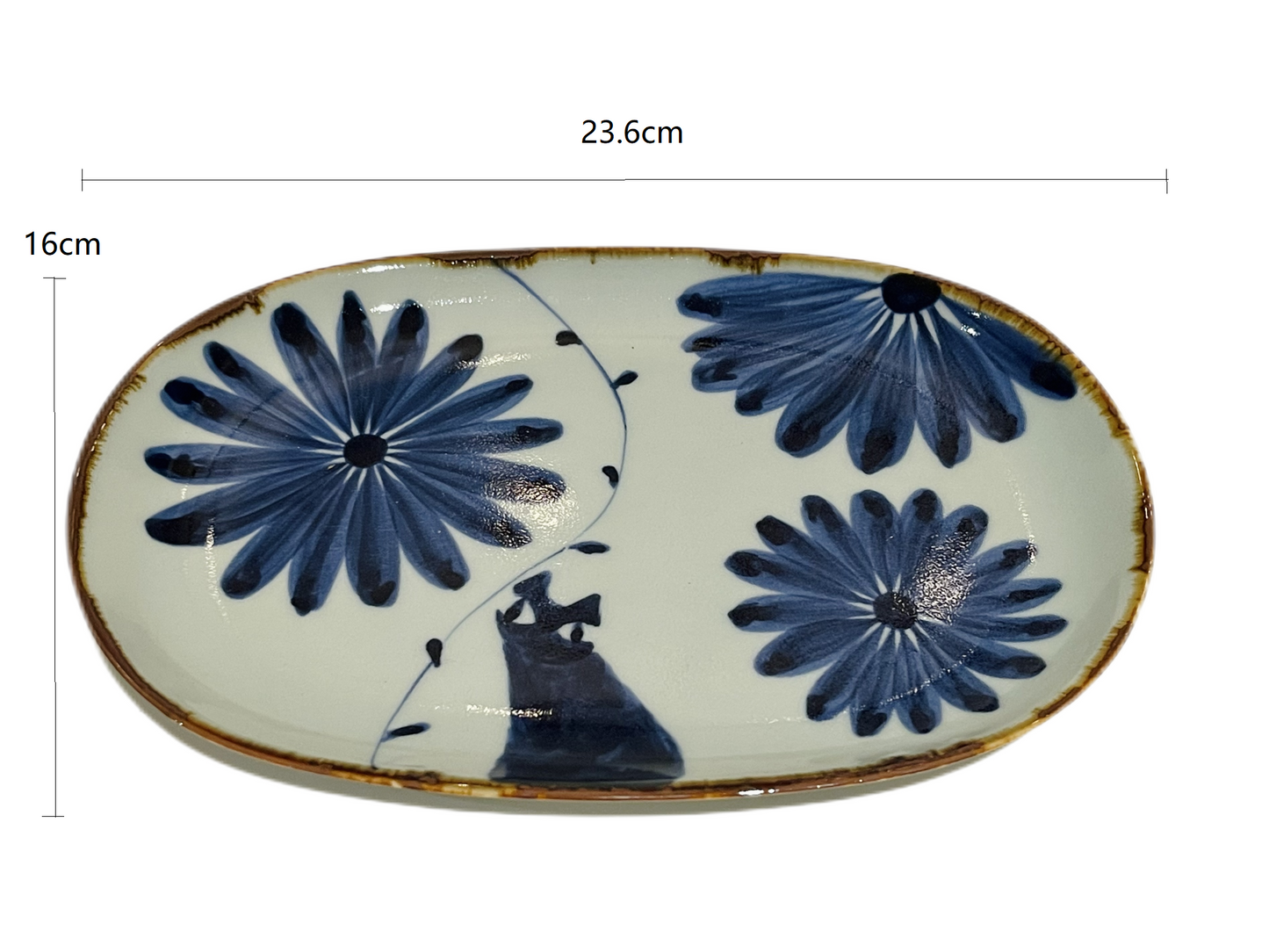 2023329 Blue Cat Handmade Elliptical Plate 23.6*16cm