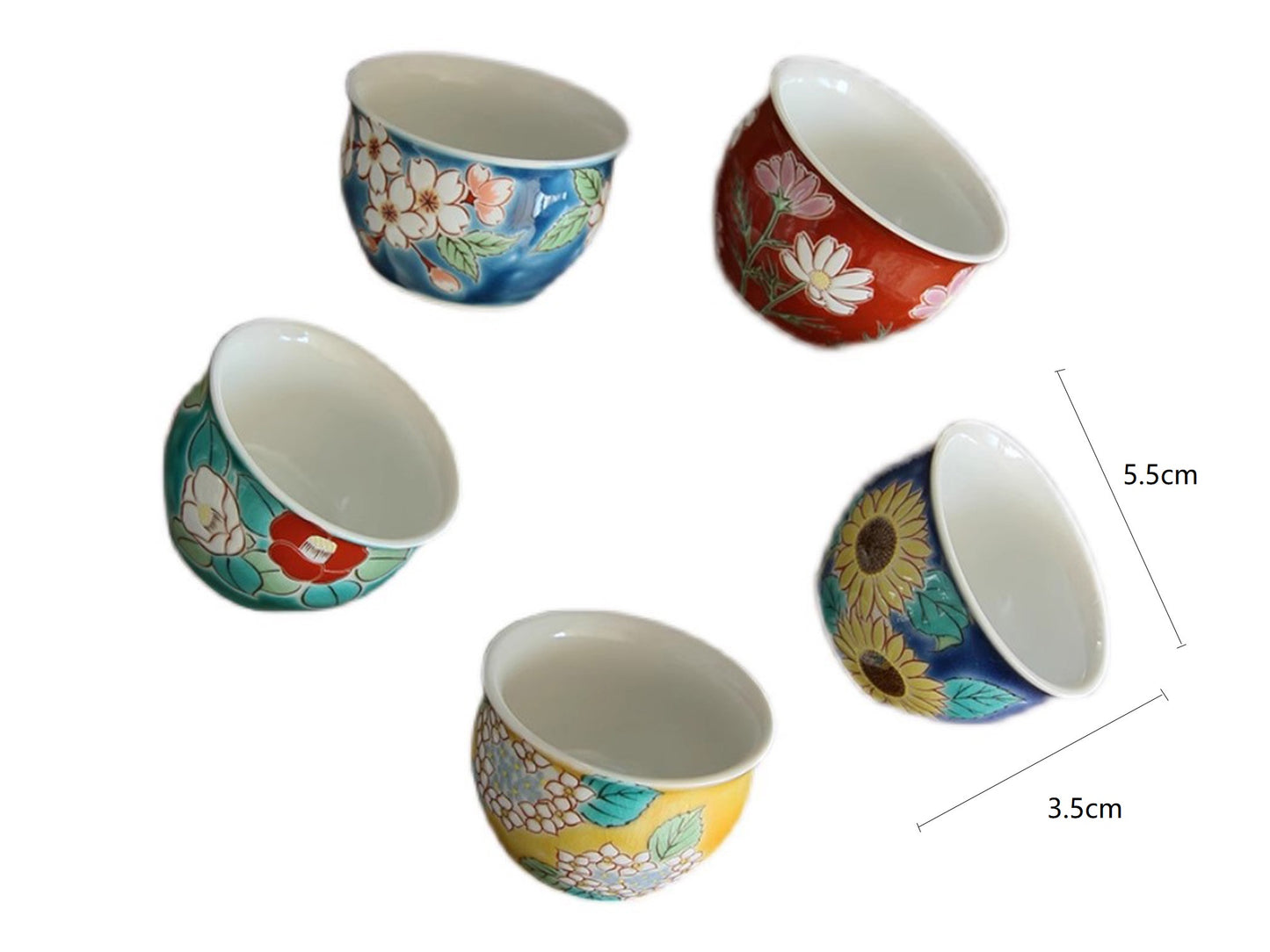 2023390set Kutani-Ware Four Seasons Flower Five Cups 5.5*3.5cm With Gift Box