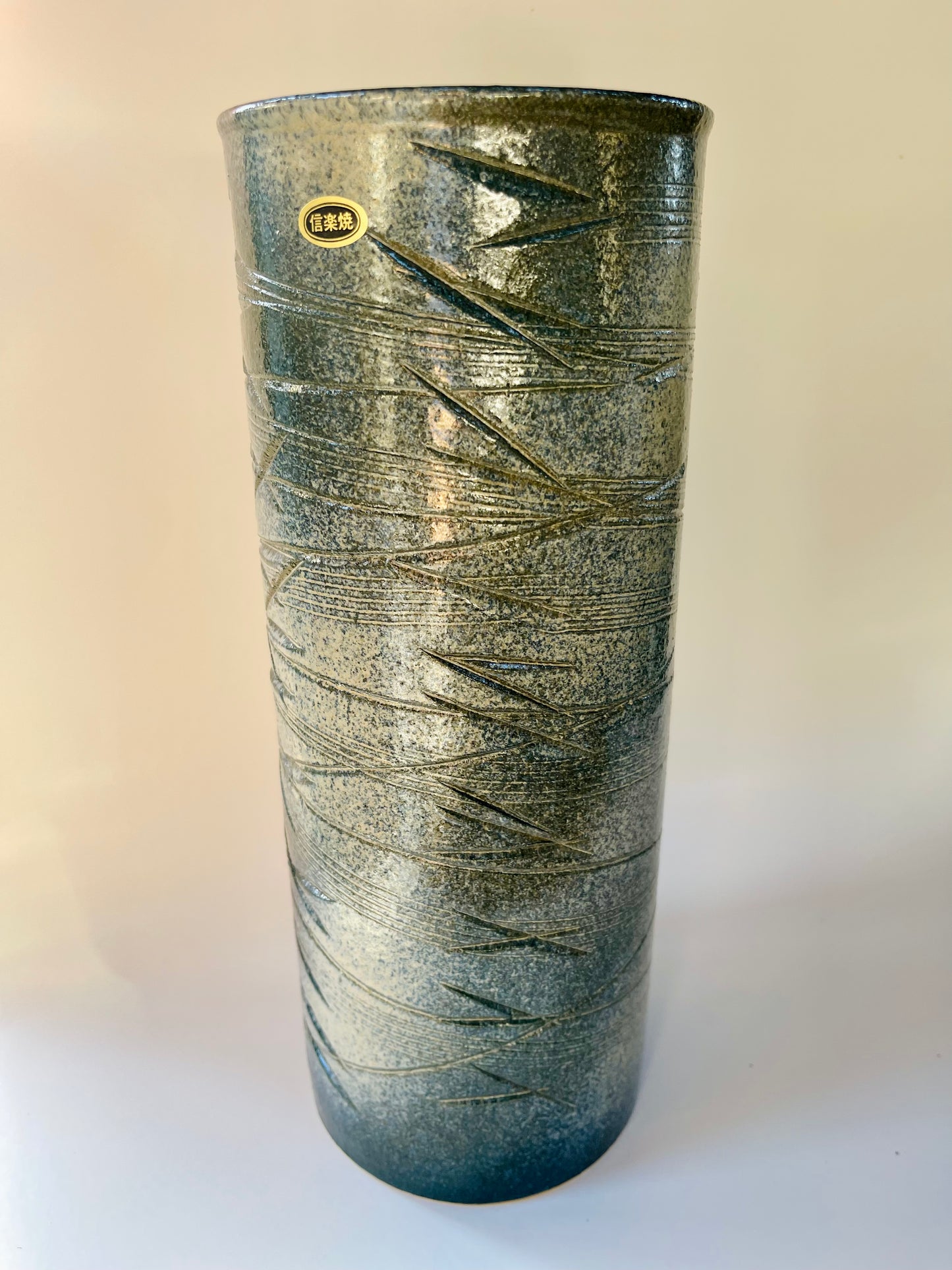 SP3023128 Shigaraki Yaki Dark Blue Triangular Handmade Cylindrical Vase 12.5*30.5cm