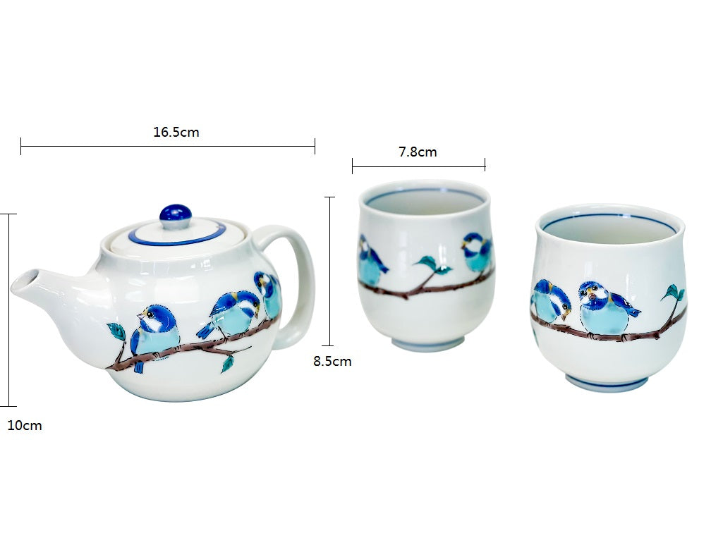 2023003/2023006 Kutani-Ware Chickadees One Teapot 380ml Two Teacups 220ml